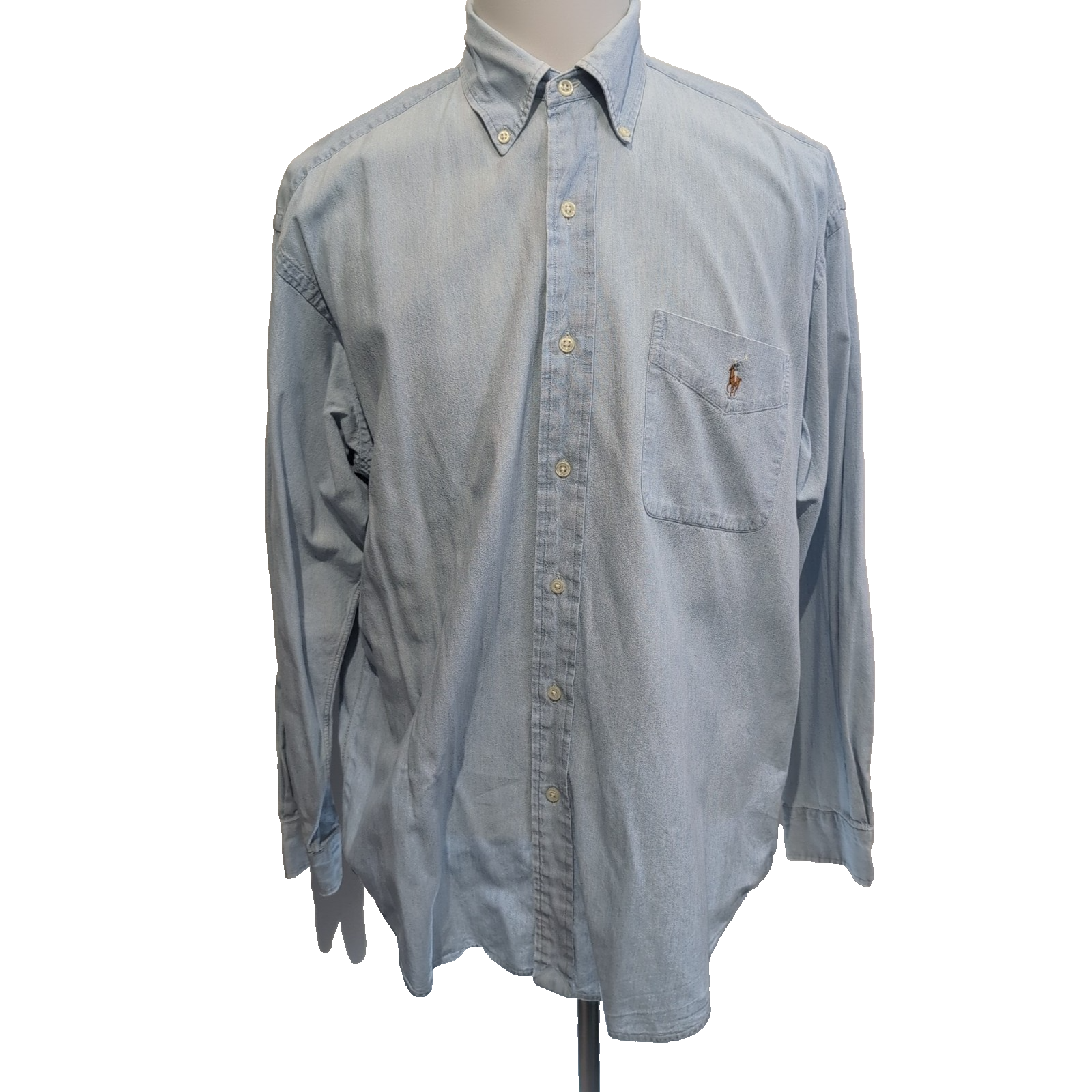 Chemise Ralph Lauren Big Shirt Taille M Bleu Clair Coton Denim Logo Marron