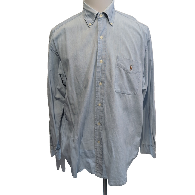 Chemise Ralph Lauren Big Shirt Taille M Bleu Clair Coton Denim Logo Marron