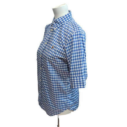 Chemise Ralph Lauren Femme M Bleu Vichy Logo Marron 100% Coton Cintrée