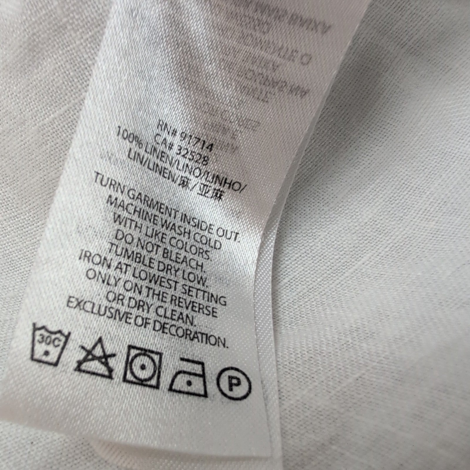 Chemise Armani Exchange LG 100% Lin Blanche 2 Poches Manches Retroussables