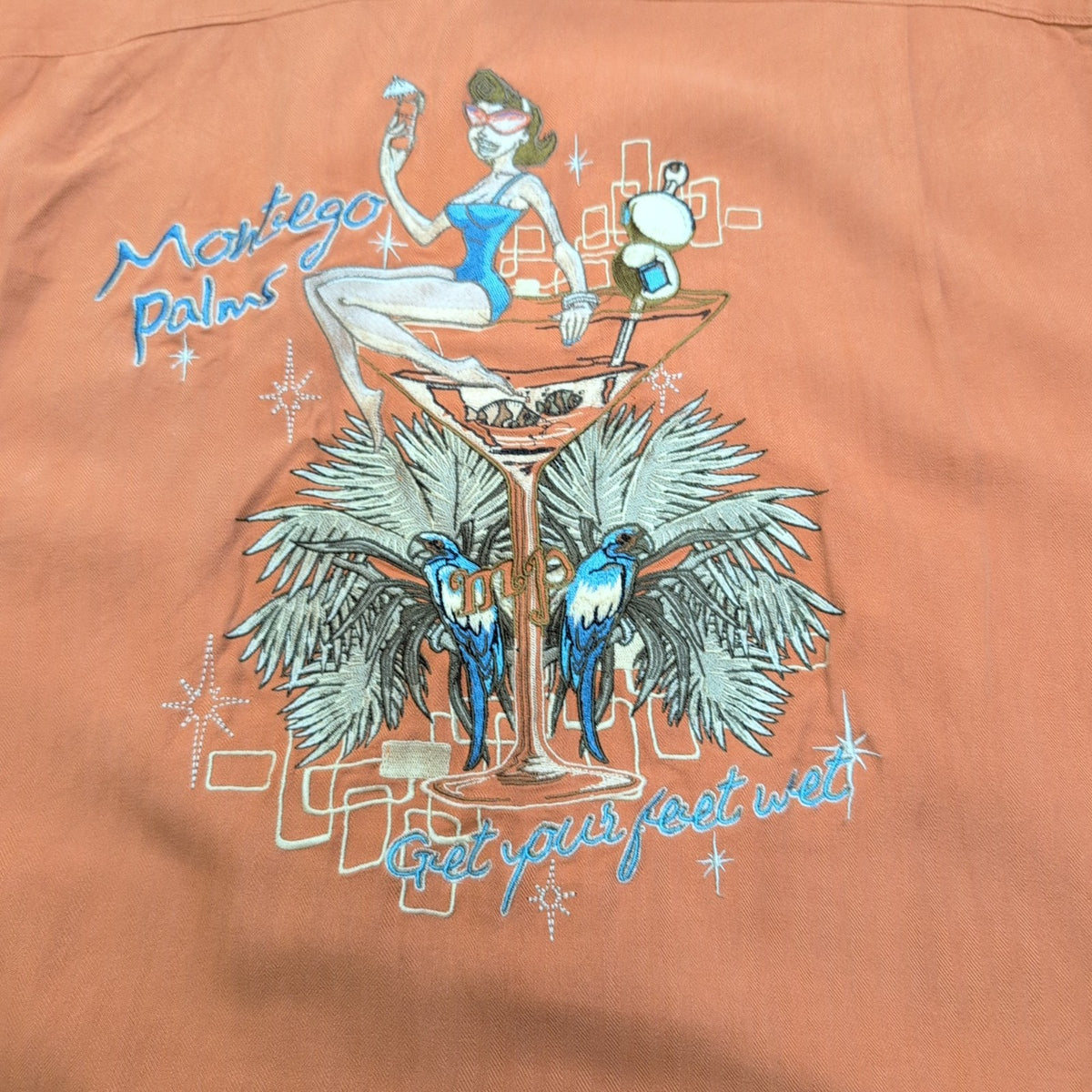 Chemise Hawaïenne Manches Courtes Montego Palms Brodée Soie Orange M