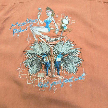 Chemise Hawaïenne Manches Courtes Montego Palms Brodée Soie Orange M