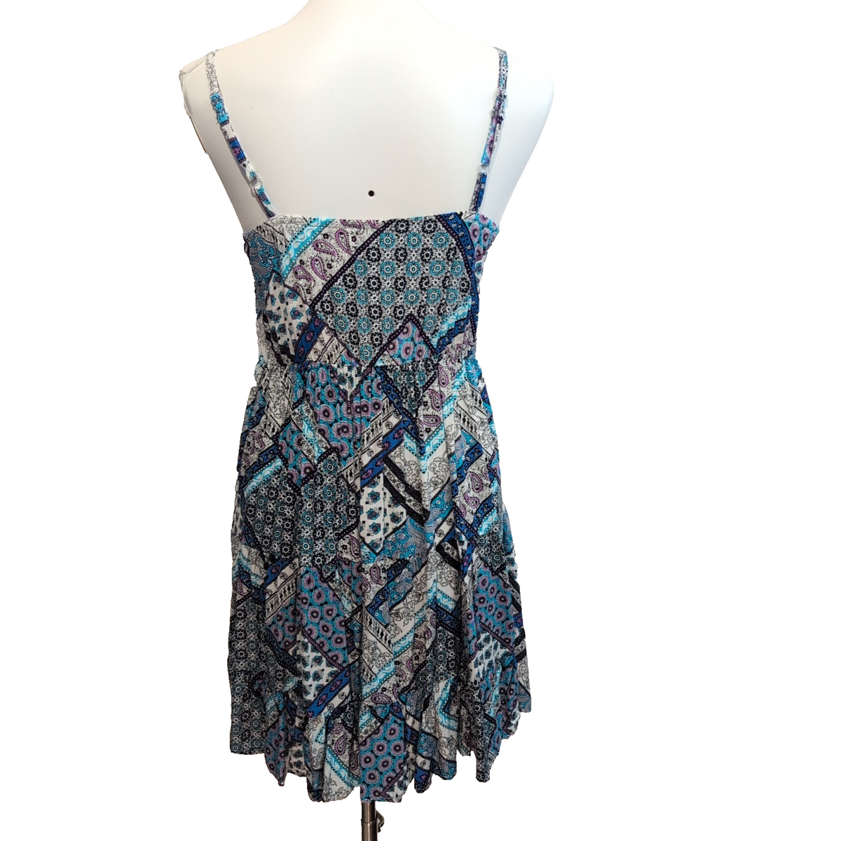Robe d'été Rayonne Bleu Blanc Violet Dentelle Bretelles Réglables T M