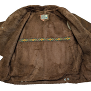 Vintage Pioneer Wear Suede Leather Shearling 44L Brown Western USA |47c