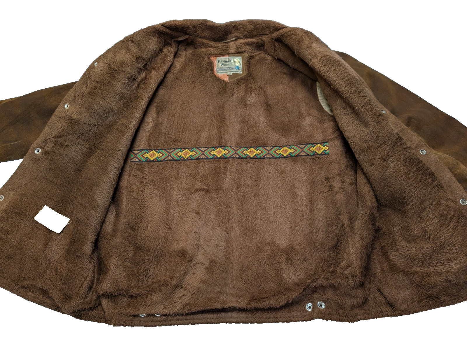 Vintage Pioneer Wear Suede Leather Shearling 44L Brown Western USA |47c
