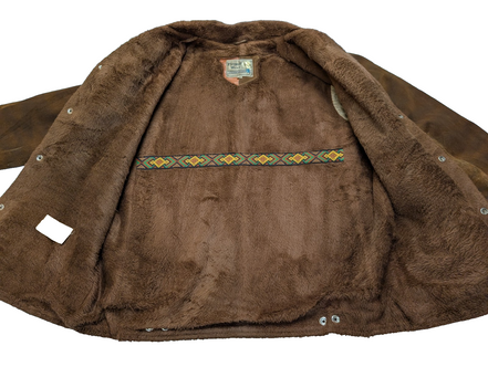 Vintage Pioneer Wear Suede Leather Shearling 44L Brown Western USA |47c