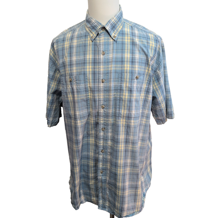 Chemise Wrangler Manches Courtes Bleue et Jaune à Carreaux Taille XLT
