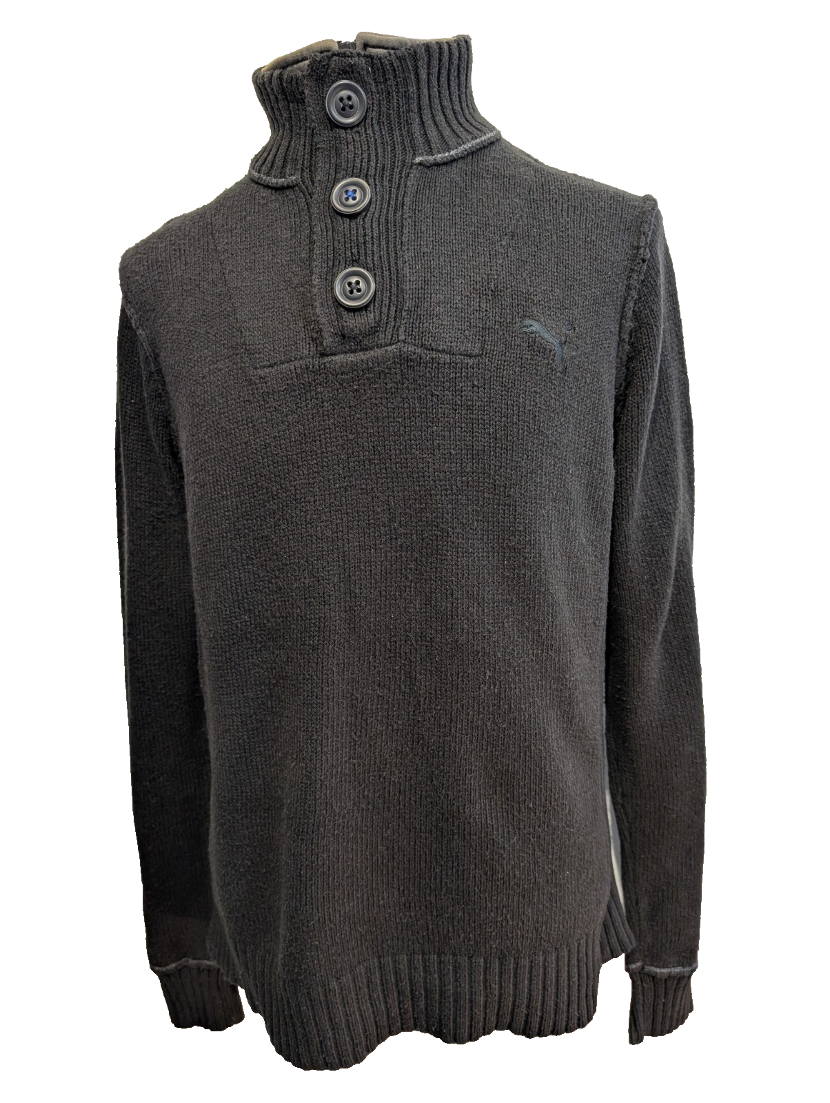 Pull Puma vintage noir double col zippé et boutonné Homme taille M