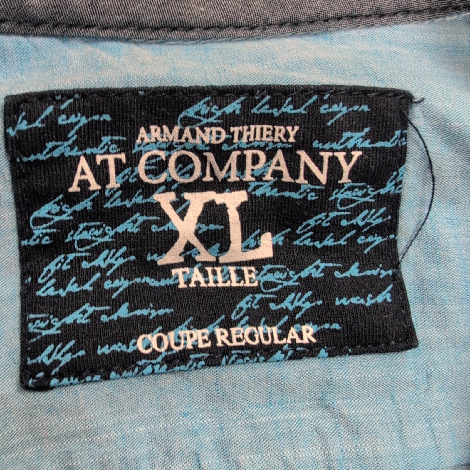 Chemise Armand Thiery XL Bleu Broderies Poitrine Manches Courtes Coton