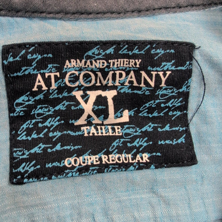 Chemise Armand Thiery XL Bleu Broderies Poitrine Manches Courtes Coton