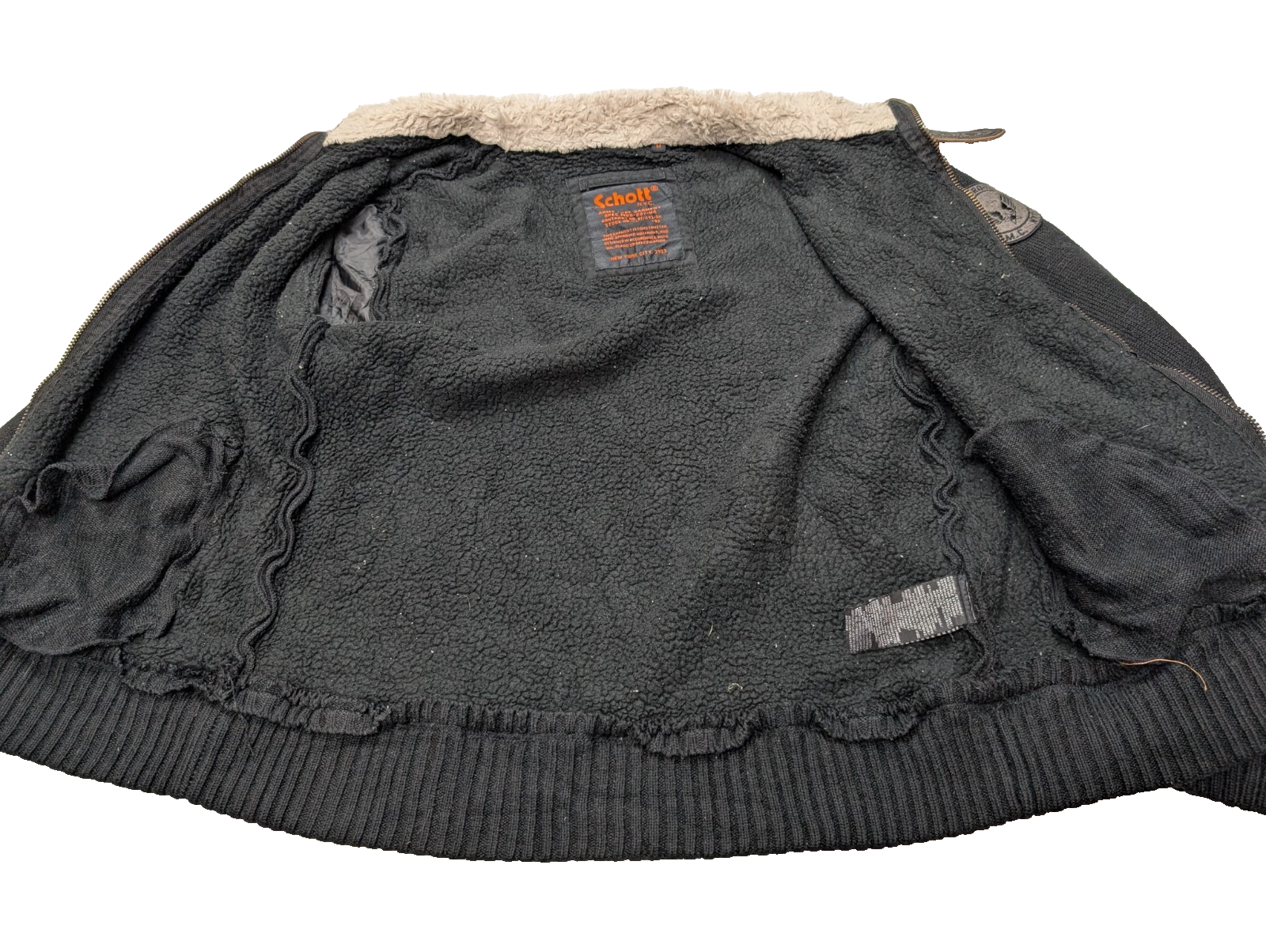 Blouson Schott NYC Vintage M Sherpa Cuir Laine USMC Style Harrington