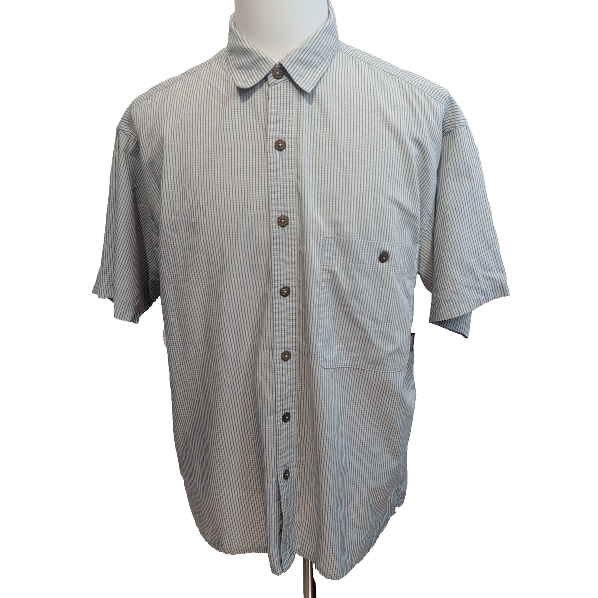Chemise Patagonia L Bleu Carreaux Manches Courtes Poche Logo Vintage