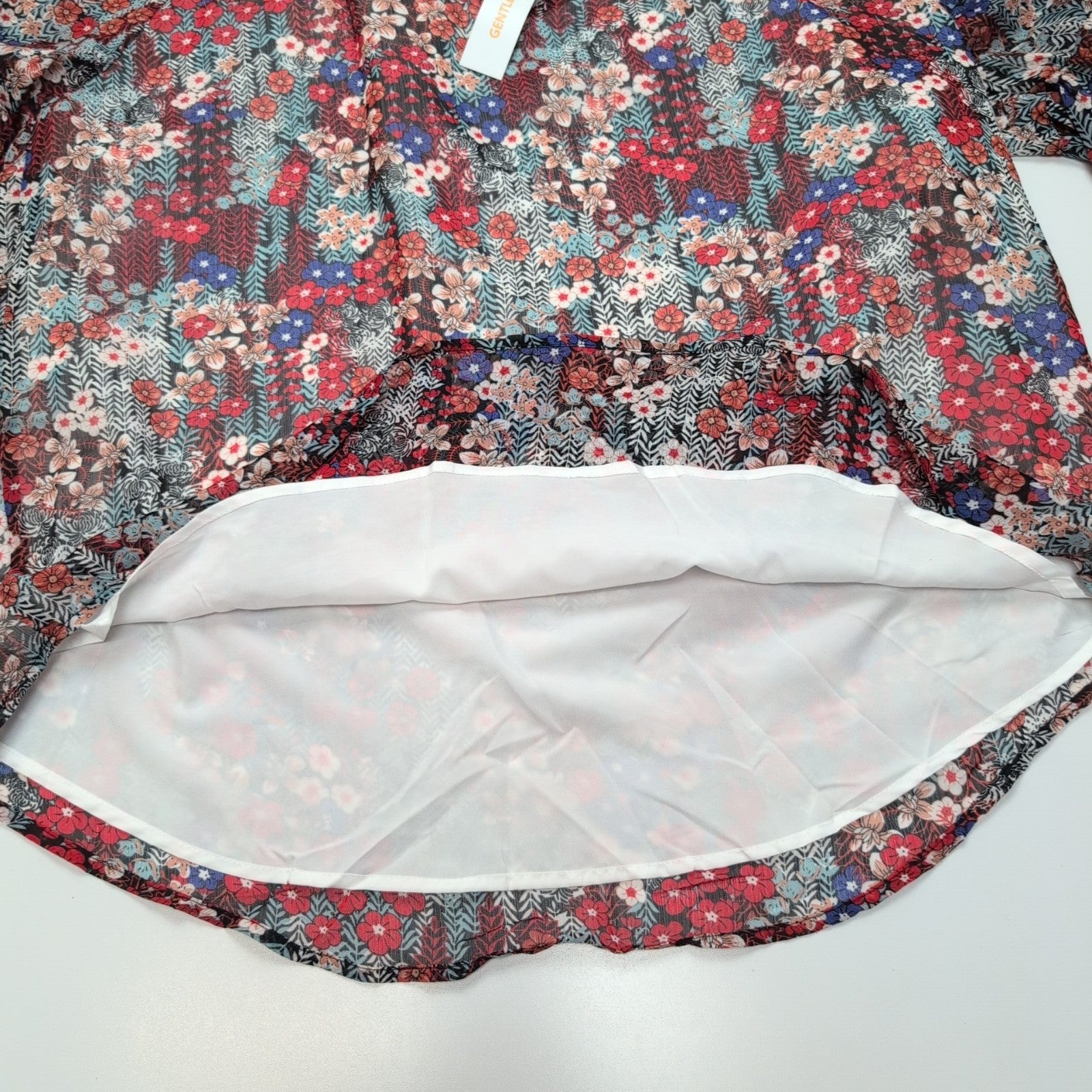 Haut Femme Gentle Fawn 2XL Fleuri Doublé Manches Longues Rouge Neuf Étiquette