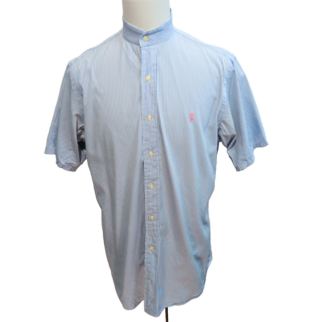 Chemise Polo Ralph Lauren Regent L Rayures Col Mao Logo Rose manches courtes