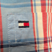 Chemise Tommy Hilfiger Manches Courtes Bleu Blanc Rouge à Carreaux Taille XL