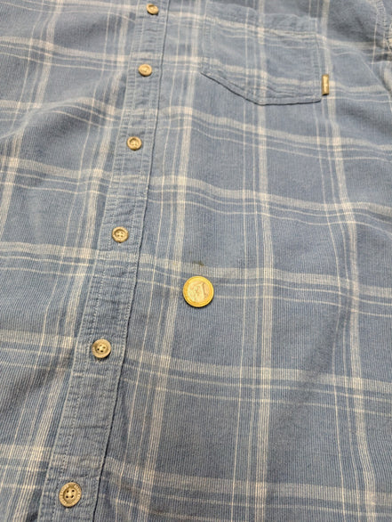 Chemise EDDIE BAUER T.TXL Velours Côtelé Carreaux Bleu Classic Fit Vtg