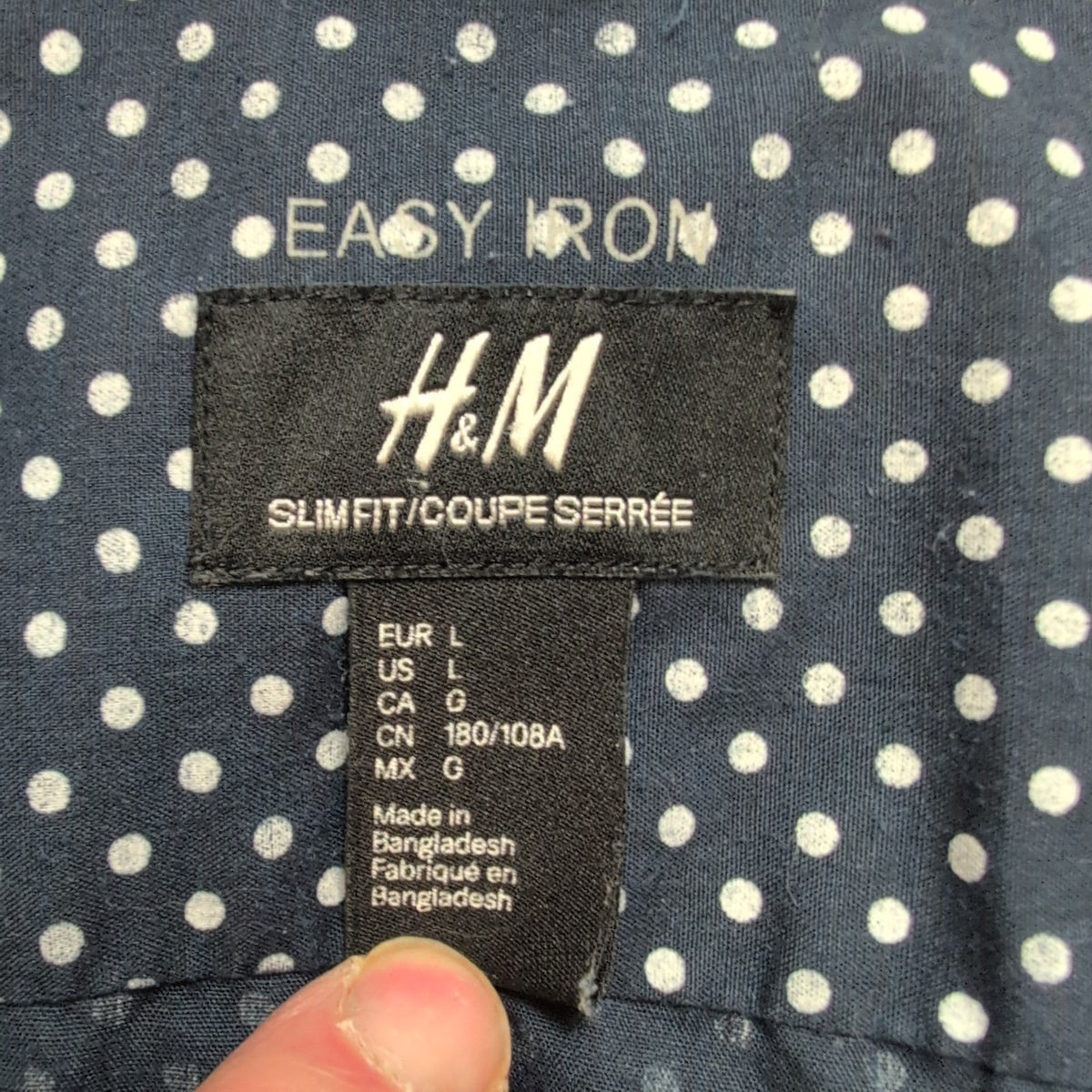 Chemise H&M Slim Fit L Bleu Marine Pois Blanc Homme Manches Longues