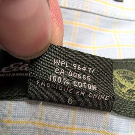 Chemise Eddie Bauer L USA Bleu Jaune Carreaux 100% Coton Manches Longues