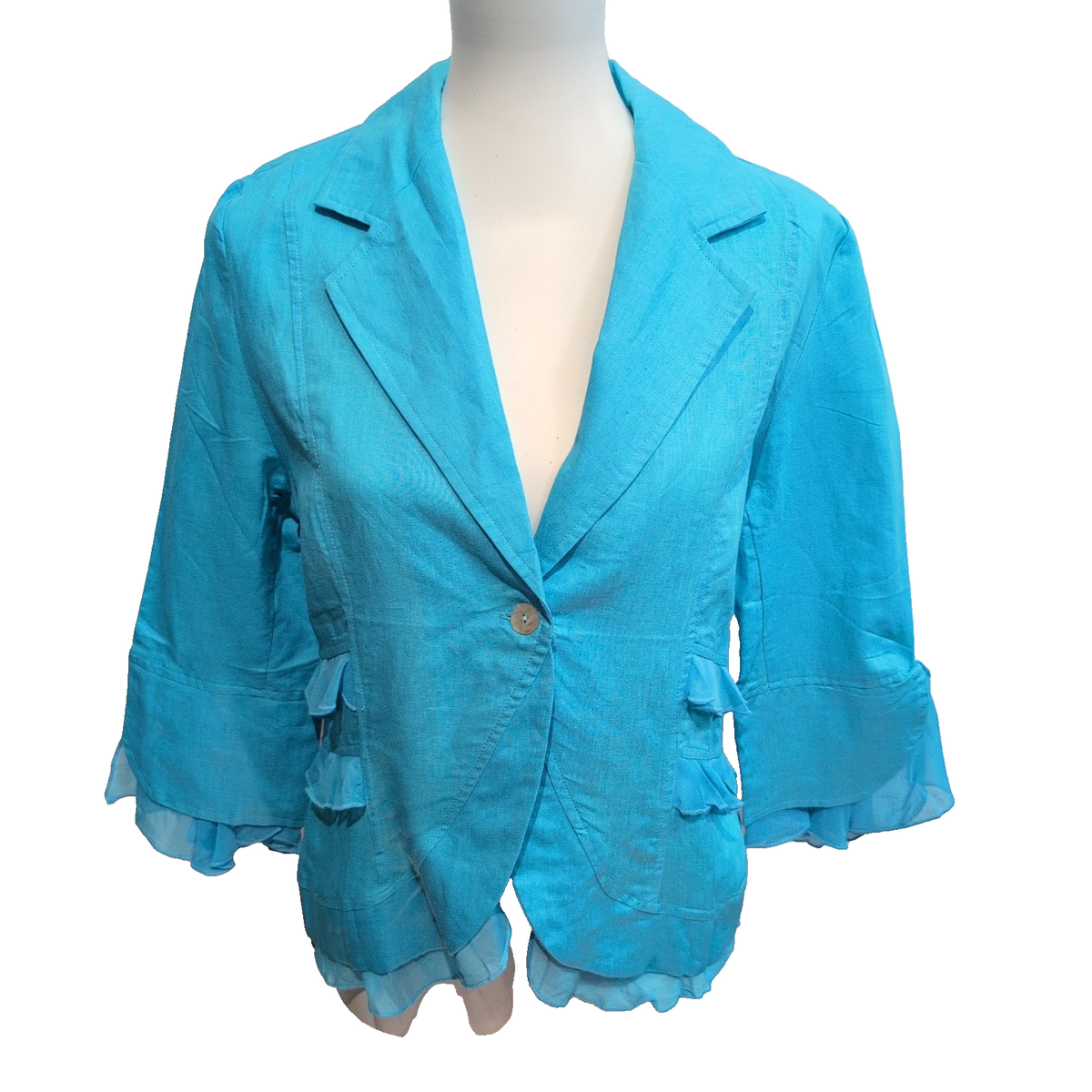 Ensemble Femme T40 Miss-Lisa Bleu Ciel 100% Lin Jupe Veste Neuf 