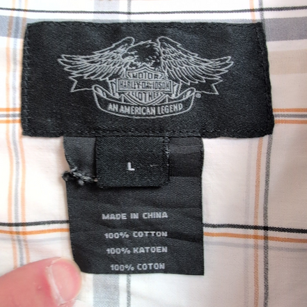Chemise Harley-Davidson L Carreaux Blanc Cassé Logo Brodé manches courtes