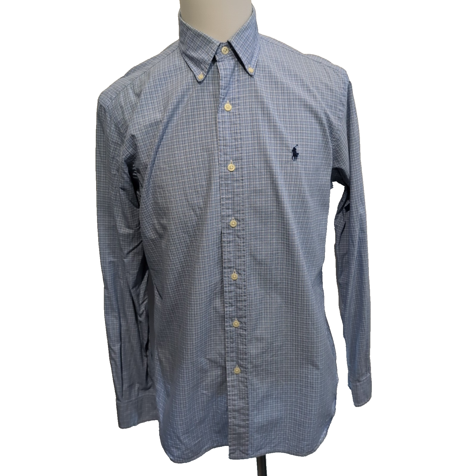 Chemise Ralph Lauren M Classic Fit Bleue Carreaux 100% Coton Logo Bleu Marine