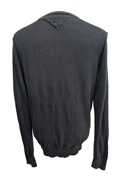 Pull TOMMY HILFIGER Col V Laine Fine Bleu Marine Logo Brodé Homme Taille M