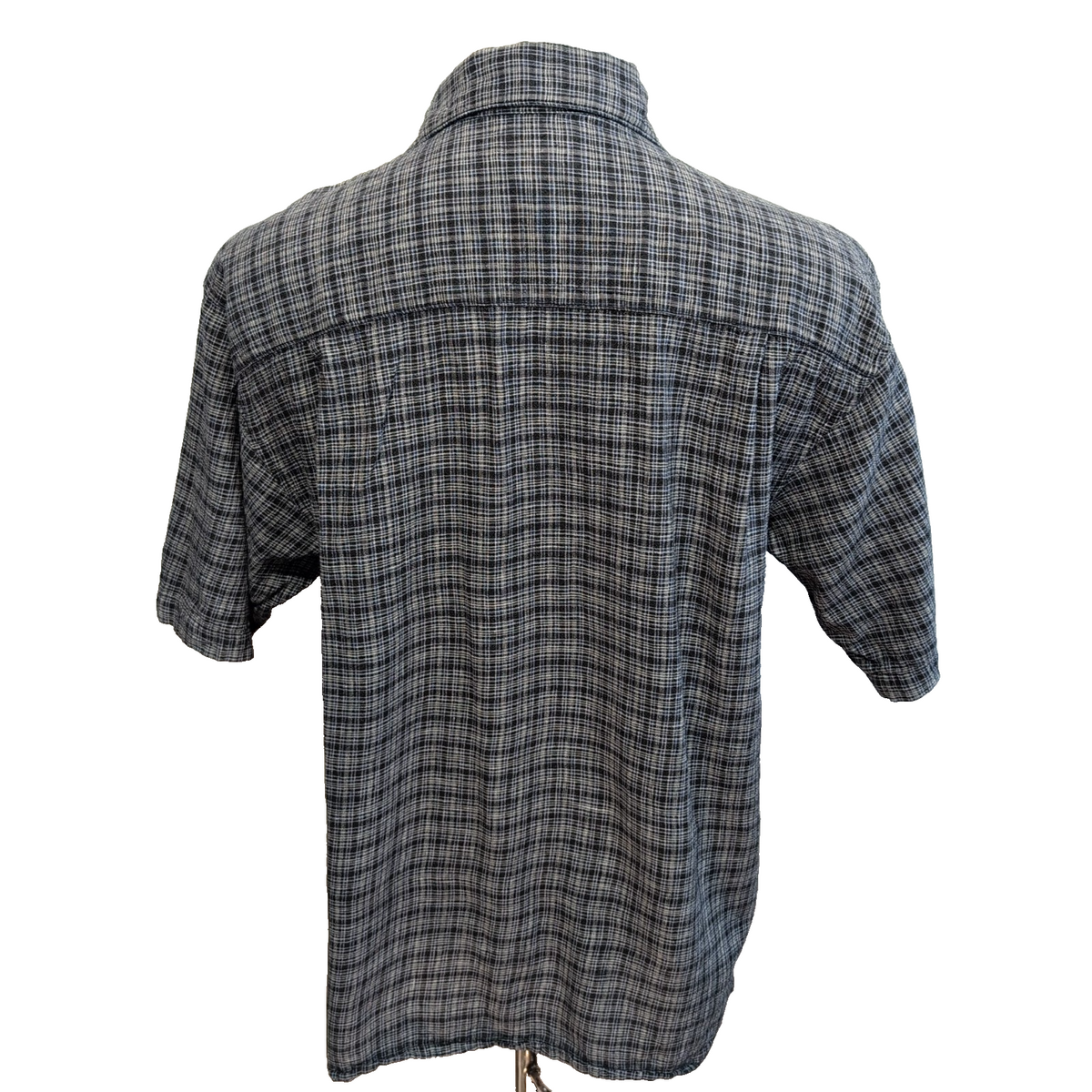 Chemise Arizona Jean Company Lin Coton Noir Carreaux Manches Courtes Taille L
