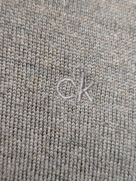 Pull CALVIN KLEIN Col V 100% Laine Mérinos Extra Fine Kaki Homme XL/XXL