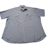 Chemise Wrangler cowboy western bleu uni manches courtes taille XXL 2 poches