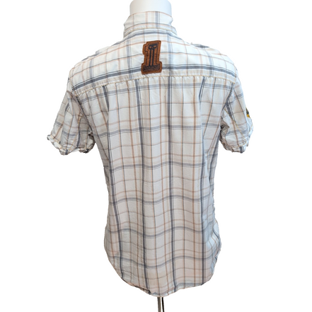 Chemise Harley-Davidson L Carreaux Blanc Cassé Logo Brodé manches courtes