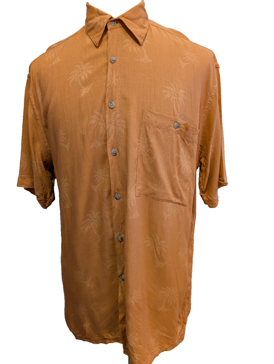 Chemise Hawaïenne Campia Rayon Orange Pâle Motifs Palmiers - Taille M