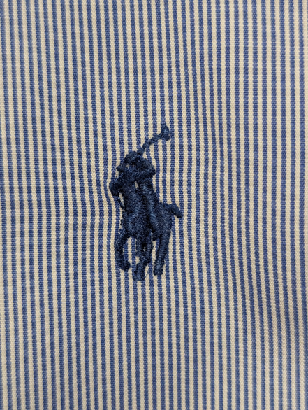 Chemise Polo Ralph Lauren Shirt M/L Regent Custom Fit Bleu Rayé Classique
