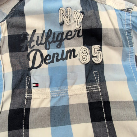 Chemise Tommy Hilfiger Manche Courte Carreaux Bleu Logo & Broderies XL 18 ans