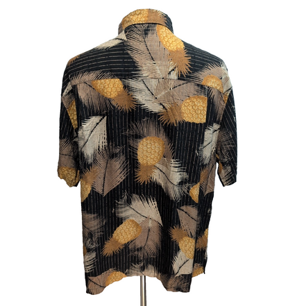 Chemise Hawaïenne Cubavera Taille XL Noire Ananas 100% Soie Manches courtes