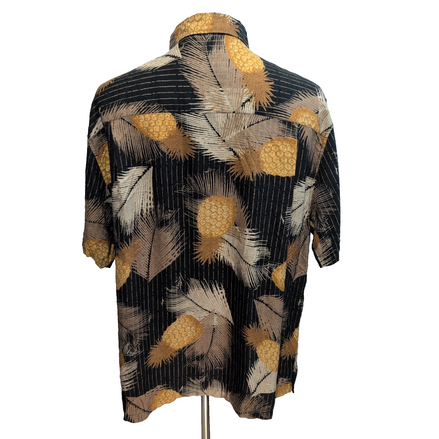 Chemise Hawaïenne Cubavera Taille XL Noire Ananas 100% Soie Manches courtes