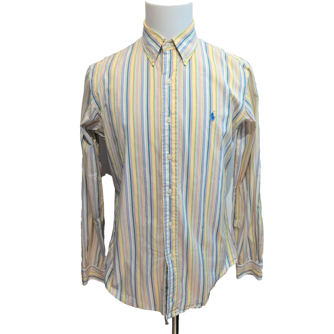Chemise Polo Ralph Lauren Custom Fit M Rayures Multicolores Logo Bleu