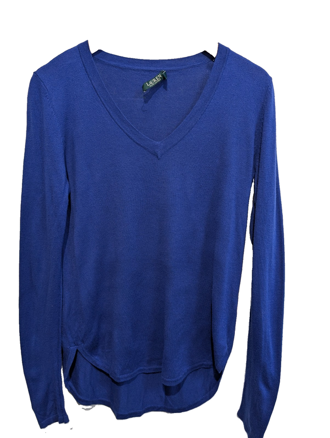 Pull LAUREN Ralph Lauren S bleu royal col V modal soie maille fine femme