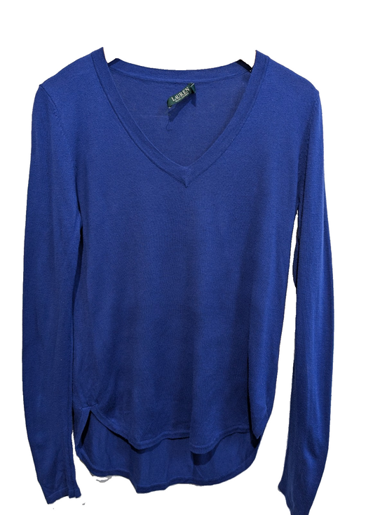 Pull LAUREN Ralph Lauren S bleu royal col V modal soie maille fine femme