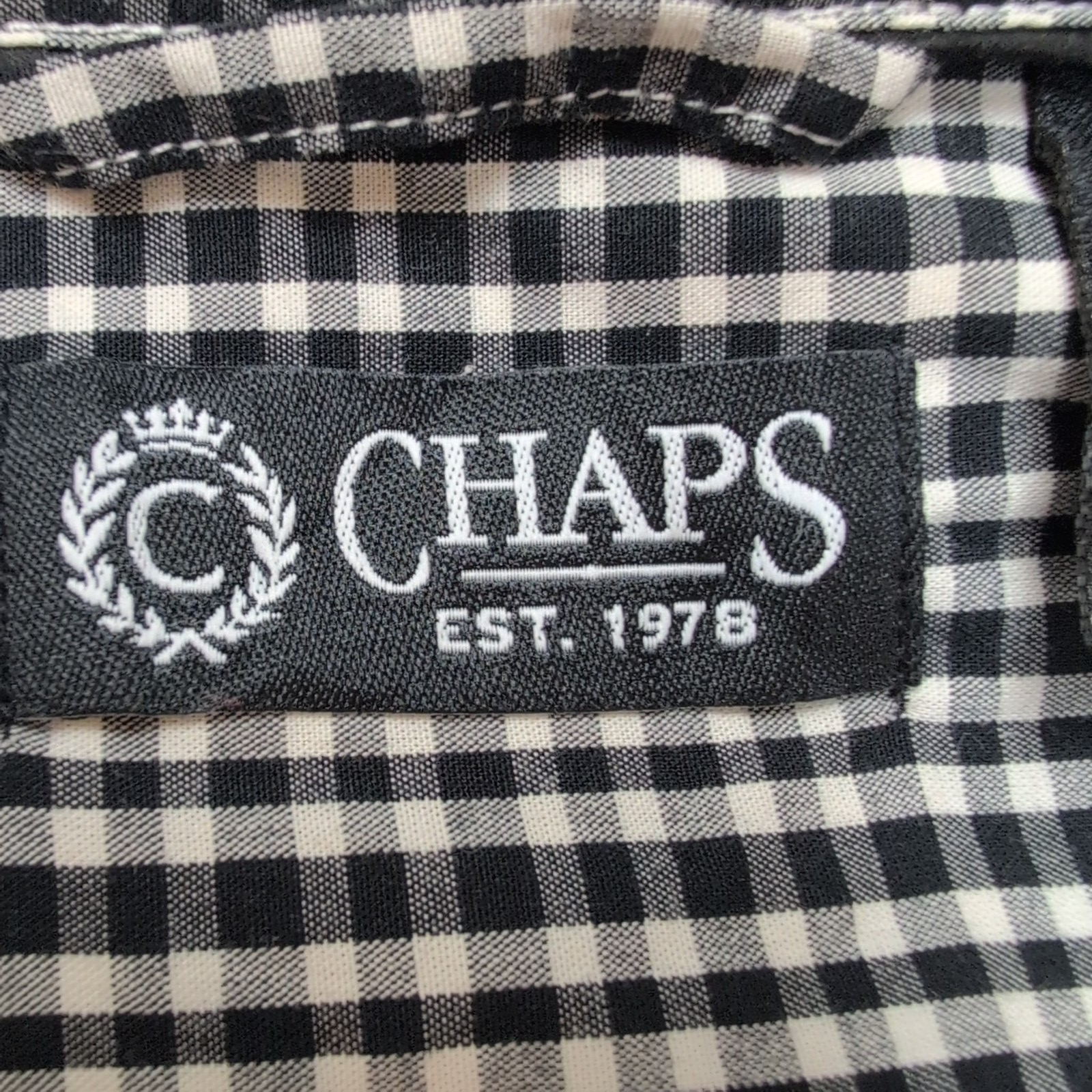 Chemise Chaps M noir blanc petits carreaux 100% coton manches longues