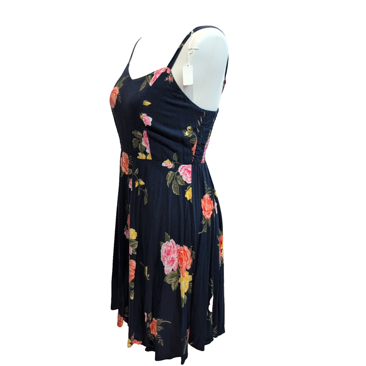 Robe d'été Femme Fleurie Bleu Marine Roses Viscose Bretelles M