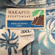 Chemise Hawaïenne Makapuu Hawaii USA 3XL Surf Palmier Bleu Vtg manches courtes