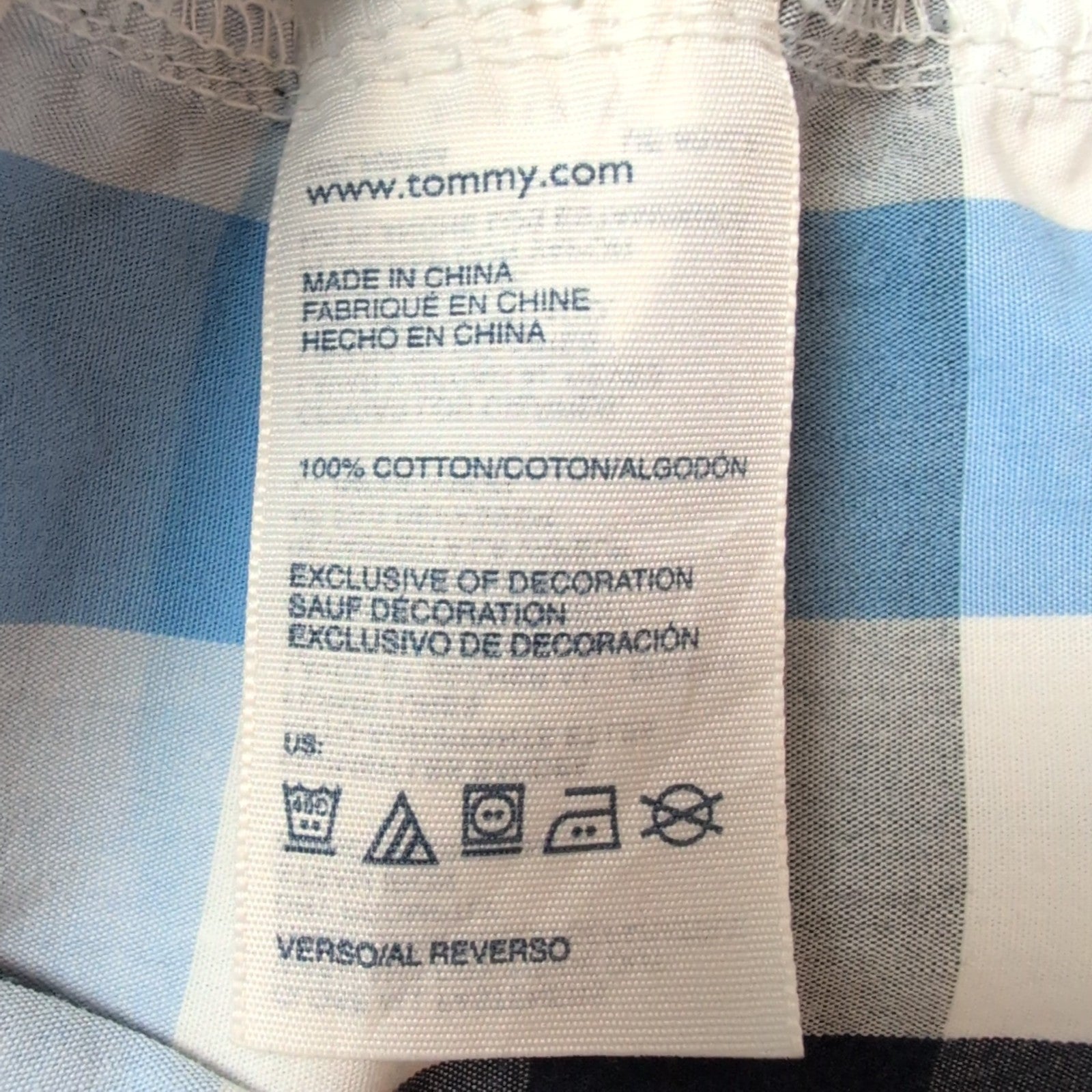 Chemise Tommy Hilfiger Manche Courte Carreaux Bleu Logo & Broderies XL 18 ans