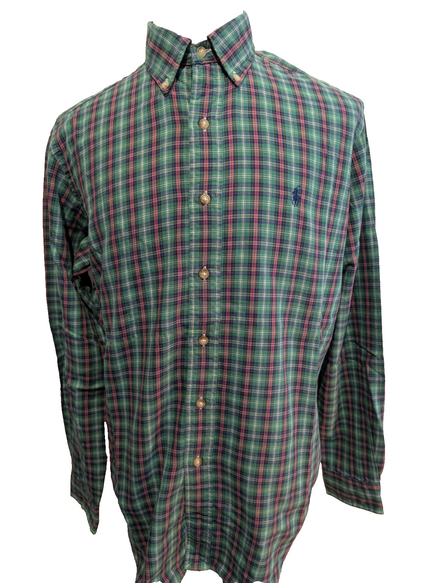 CHEMISE Ralph Lauren homme L Classic Flannel VERT ROUGE 🌲