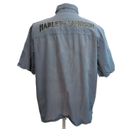Chemise Harley-Davidson L Grise Rayures Broderies Avant Dos Manches courtes