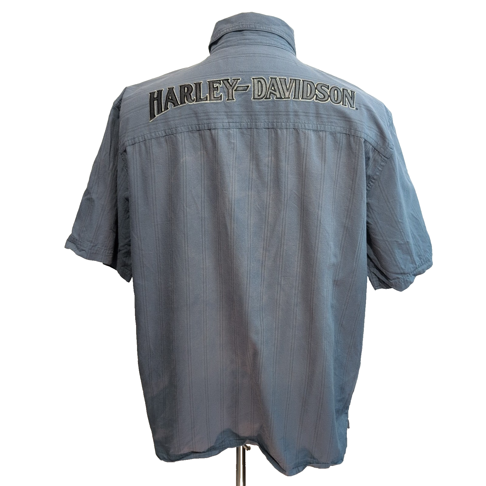 Chemise Harley-Davidson L Grise Rayures Broderies Avant Dos Manches courtes