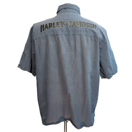 Chemise Harley-Davidson L Grise Rayures Broderies Avant Dos Manches courtes