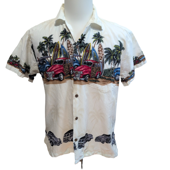 Chemise Hawaïenne Go Hawaii Surf Palmiers Blanche 100% Coton Taille M
