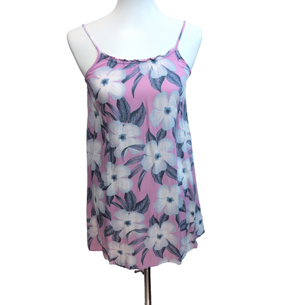 Robe d'été Fleurie Rose Blanche Rayonne Bretelles Réglables S/M