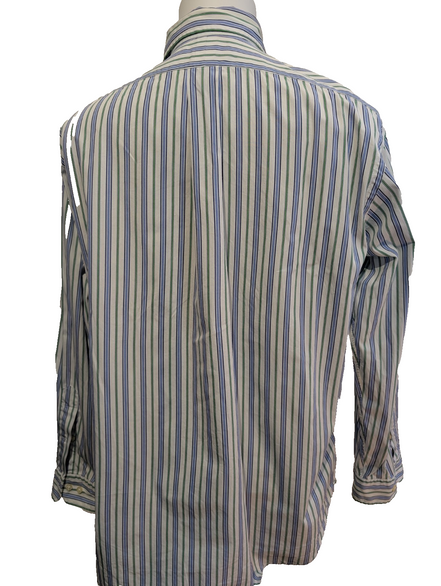 Chemise Ralph Lauren Manches Longues Rayures Bleu Vert - Classic Fit - Taille XL