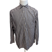 Chemise Lacoste L Rayures Marron Rose Bleu Coton Logo Poche manches longues